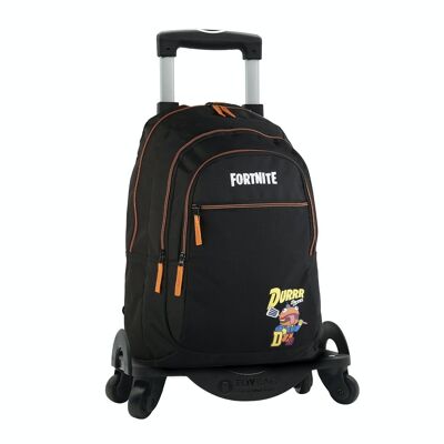 Fortnite Durrr double compartment primary backpack + trolley with side protection and front stoper, 4 multidirectional wheels.