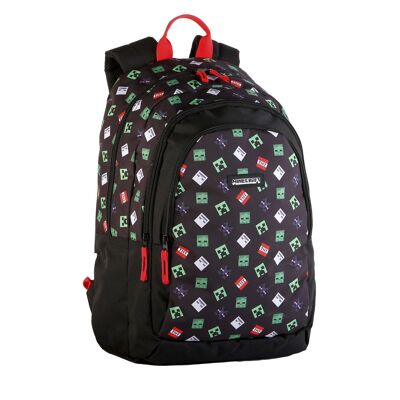 Minecraft TNT double compartment primary backpack, large capacity and adaptable to trolley.