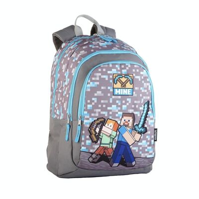 Minecraft Warriors mochila primaria doble compartimento, de gran capacidad y adaptable a carro.