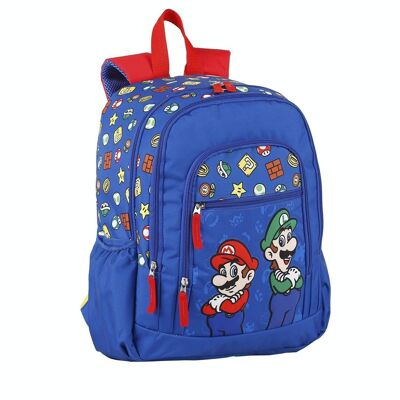 Super Mario and Luigi double compartment primary backpack, large capacity and adaptable to trolley.