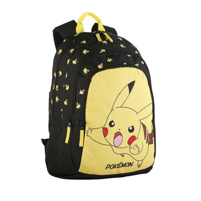 Sac à dos principal double compartiment Pokemon Pikachu, grande contenance et adaptable sur trolley.