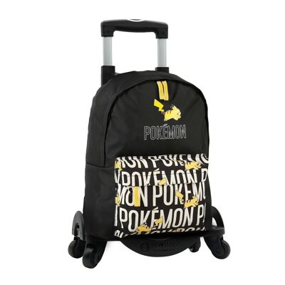 Pokemon double compartment primary backpack + trolley with side protection and front stopper, 4 multidirectional wheels.