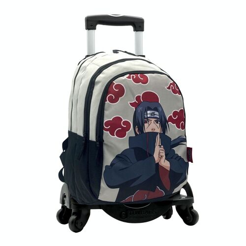 Naruto Itachi mochila primaria doble compartimento + carro con protección lateral y stoper frontal, 4 ruedas multidireccionales.