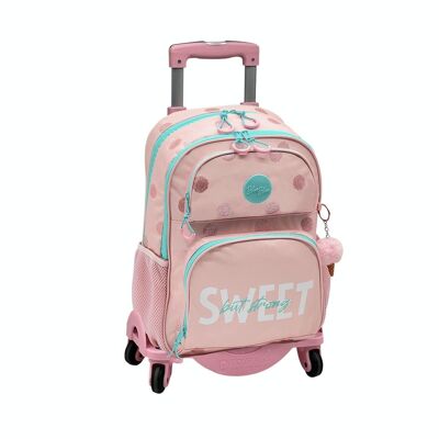 Blin-Blin Dots double compartment primary backpack + trolley with side protection and front stopper, 4 multidirectional wheels. With cone accessory.