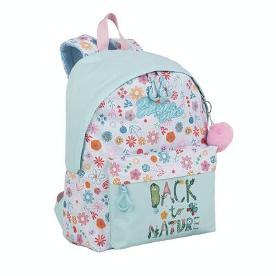 Blin-Blin Back To Nature American backpack, adaptable to trolley. Laptop compartment. With pom-pom accessory.