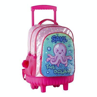 Compact cart Pulpito Save The Ocean. With reversible sequins and pom-pom accessory.