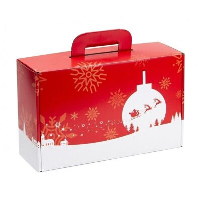 Roter FSC-Kartonkoffer mit Weihnachtsmotiv 32,7x21x11,5
