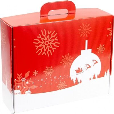 Valigia in cartone rosso FSC con motivo natalizio 34,5x26x11,5