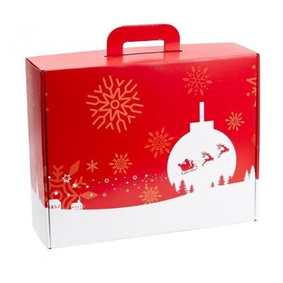 Red FSC cardboard suitcase with Christmas motif