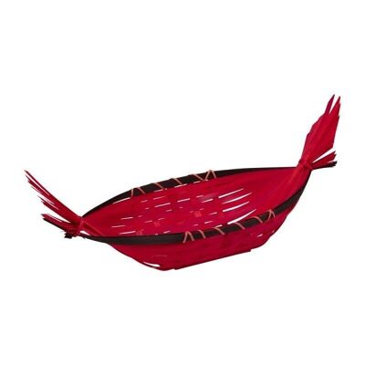Corbeille gondole en bambou coloris rouge carmin 37/50x16x7/10