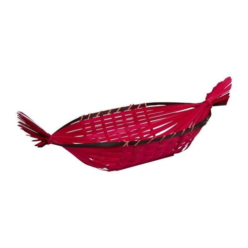 Corbeille gondole en bambou coloris rouge carmin 49/63x23x10/17