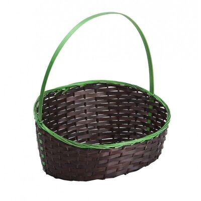 Brown and green bamboo oval basket