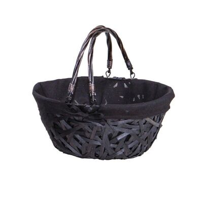 Wicker basket black wood double black fabric