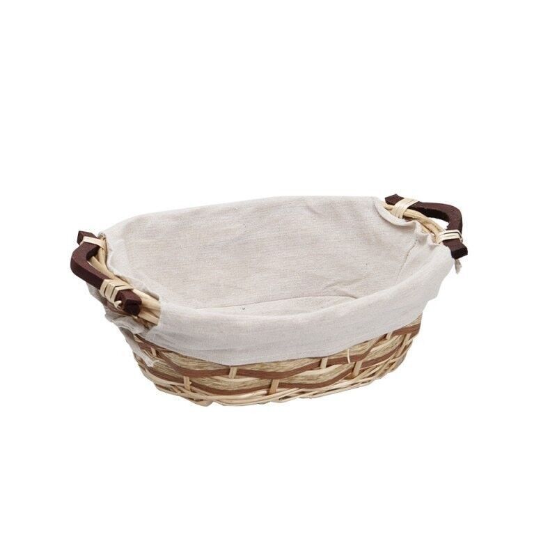 Naturkorb, gefüttert mit ecrufarbenem Stoff, 2 Holzgriffe