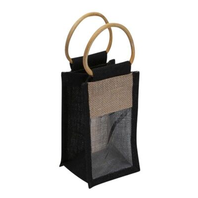 Natural/black jute bag + PVC window 10.5x10x18/28