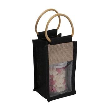 Sac en jute naturel/noir + fenetre PVC  10,5x10x18/28 2