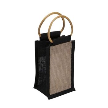 Sac en jute naturel/noir + fenetre PVC  10,5x10x18/28 3