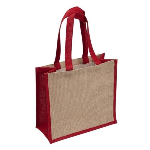 Sac jute naturel et rouge  37x19x27