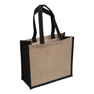 Borsa juta naturale e nera 37x19x27