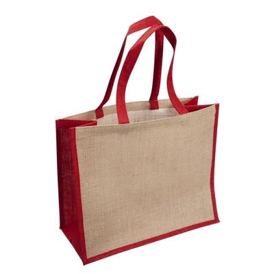 Natural and red jute bag