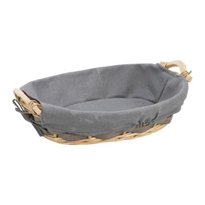 Oval basket Gray wicker Traditional gray fabric 37/40x29x10