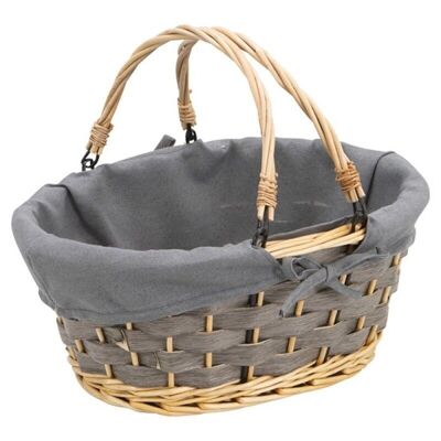 Oval basket Gray wicker Traditional gray fabric 36x28x15
