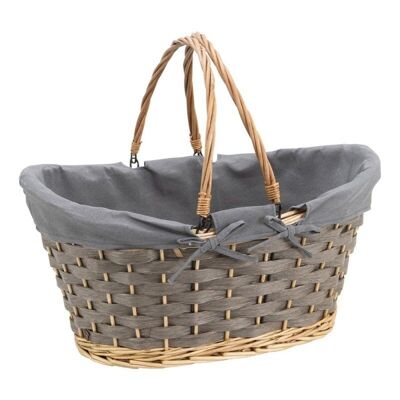 Oval basket Gray wicker Traditional gray fabric 50x37x20