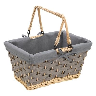 Rectangular basket Gray wicker Traditional gray fabric 33x21x18