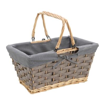 Rectangular basket Gray wicker Traditional gray fabric 40x25x20