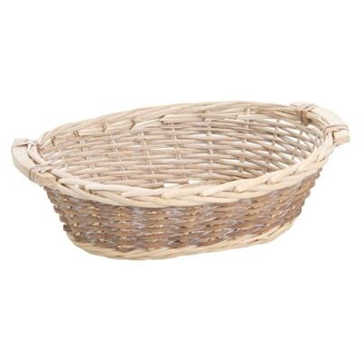 Oval basket Eclisse of natural wicker aspect ceruse 34/38x26x11
