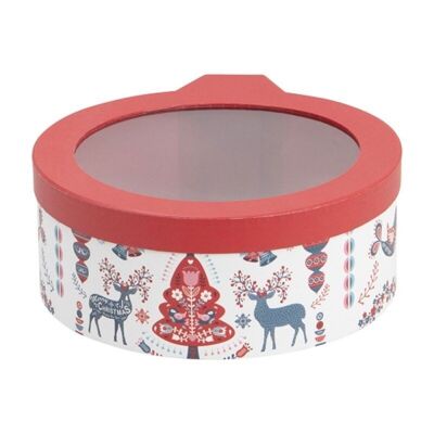 Caja cartón redonda bola navideña escandinava 25,5x28,8x10