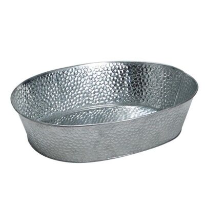 Cesta ovalada de metal con aspecto de zinc gris