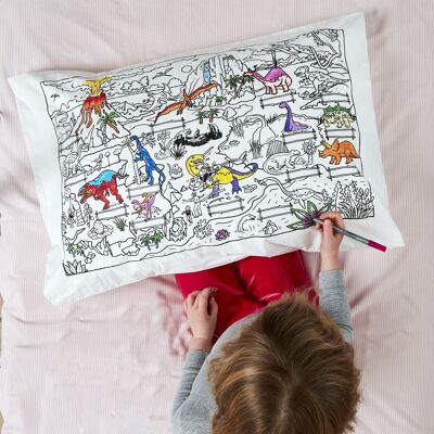 Taie d'oreiller dinosaure à colorier Linge de lit créatif pour enfants