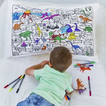 Taie d'oreiller dinosaure à colorier Linge de lit créatif pour enfants 4
