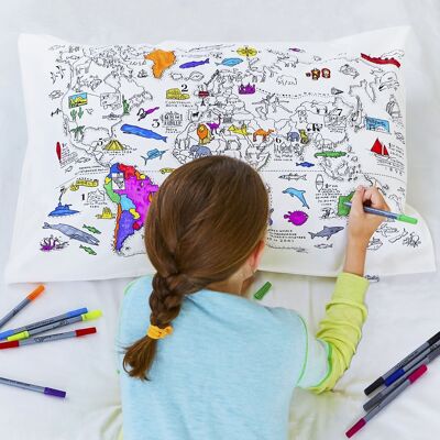 Funda de almohada Color In World Map Ropa de cama creativa para niños