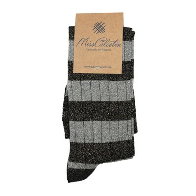 Miss High Cane Brilli Brilli Striped Gray - Black Sock