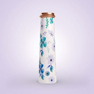 Schlanke Trinkflasche aus reinem Kupfer mit weißer Blume
