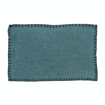 SET OF 4 BLACK STITCHED BLUE LINEN PLACEMATS 45X30CM PALERMO