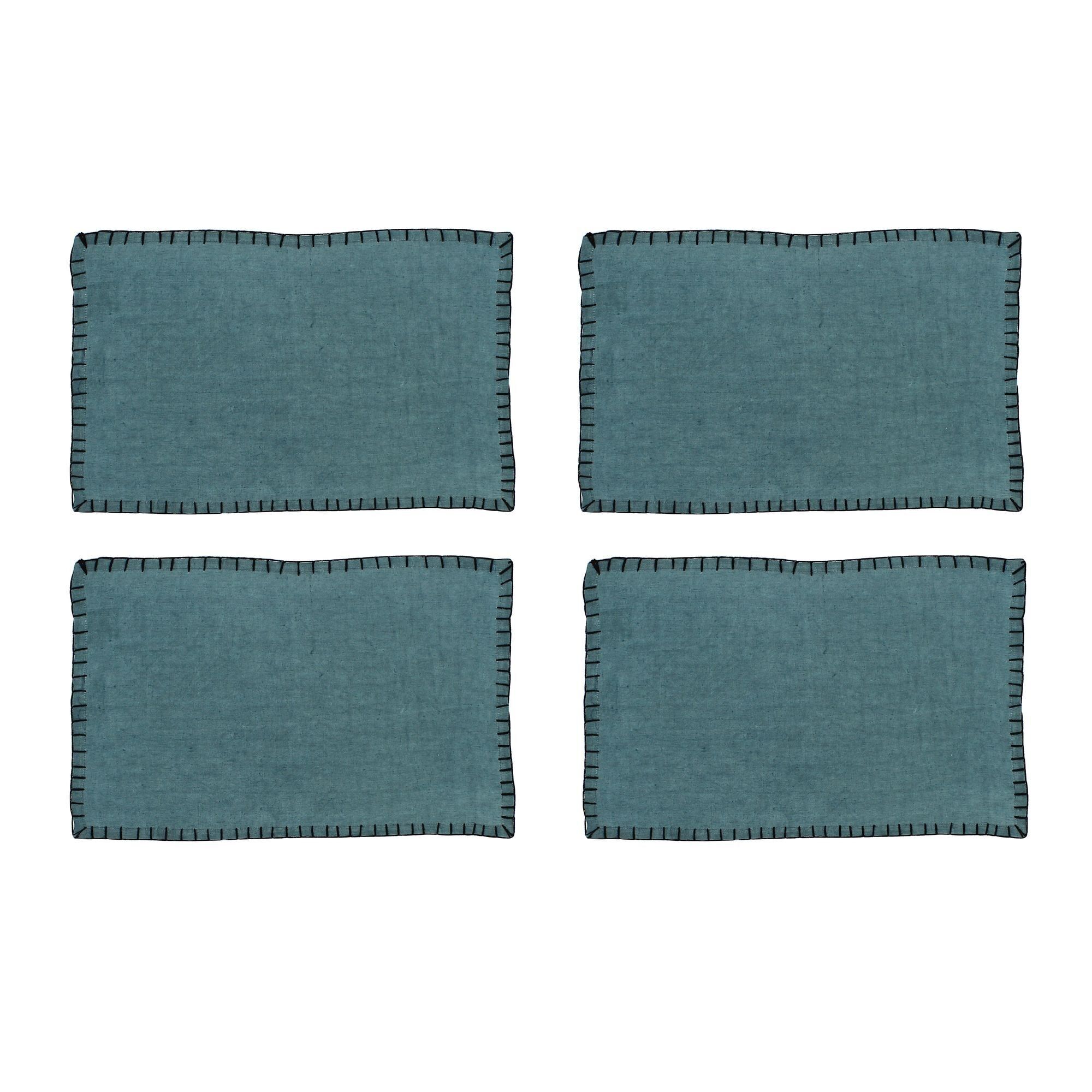SET AUS 4 SCHWARZGENÄHTEN BLAUEN LEINEN-TISCHSETS 45X30CM PALERMO