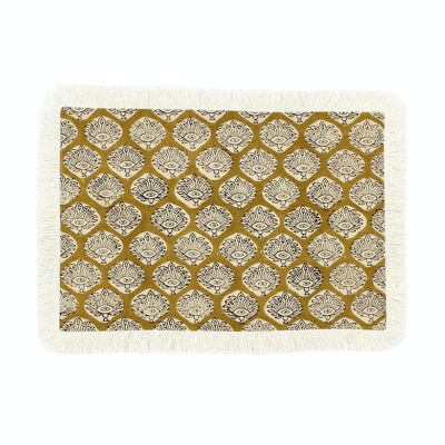 SET OF 4 MUSTARD YELLOW COTTON PLACEMATS WITH FRINGES 43X28CM CATANIA