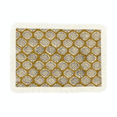 SET DI 4 TOVAGLIETTE IN COTONE GIALLO SENAPE CON FRANGE 43X28CM CATANIA