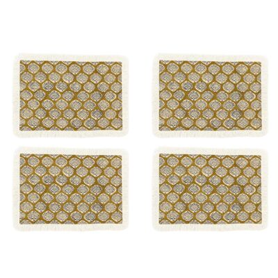 JUEGO DE 4 INDIVIDUALES DE ALGODÓN AMARILLO MOSTAZA CON FLECOS 43X28CM CATANIA