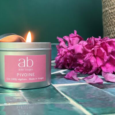 Bougie artisanale cire végétale parfumée Pivoine