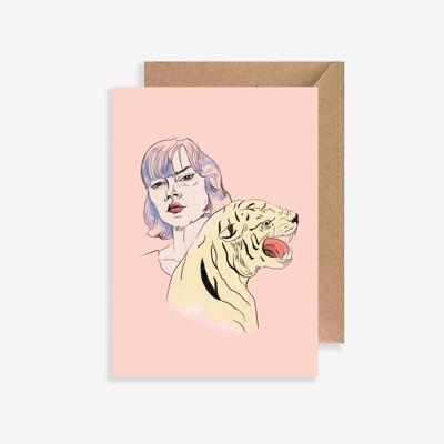 Illustrierte Postkarte - mit Umschlag - Das Mädchen und der Tiger