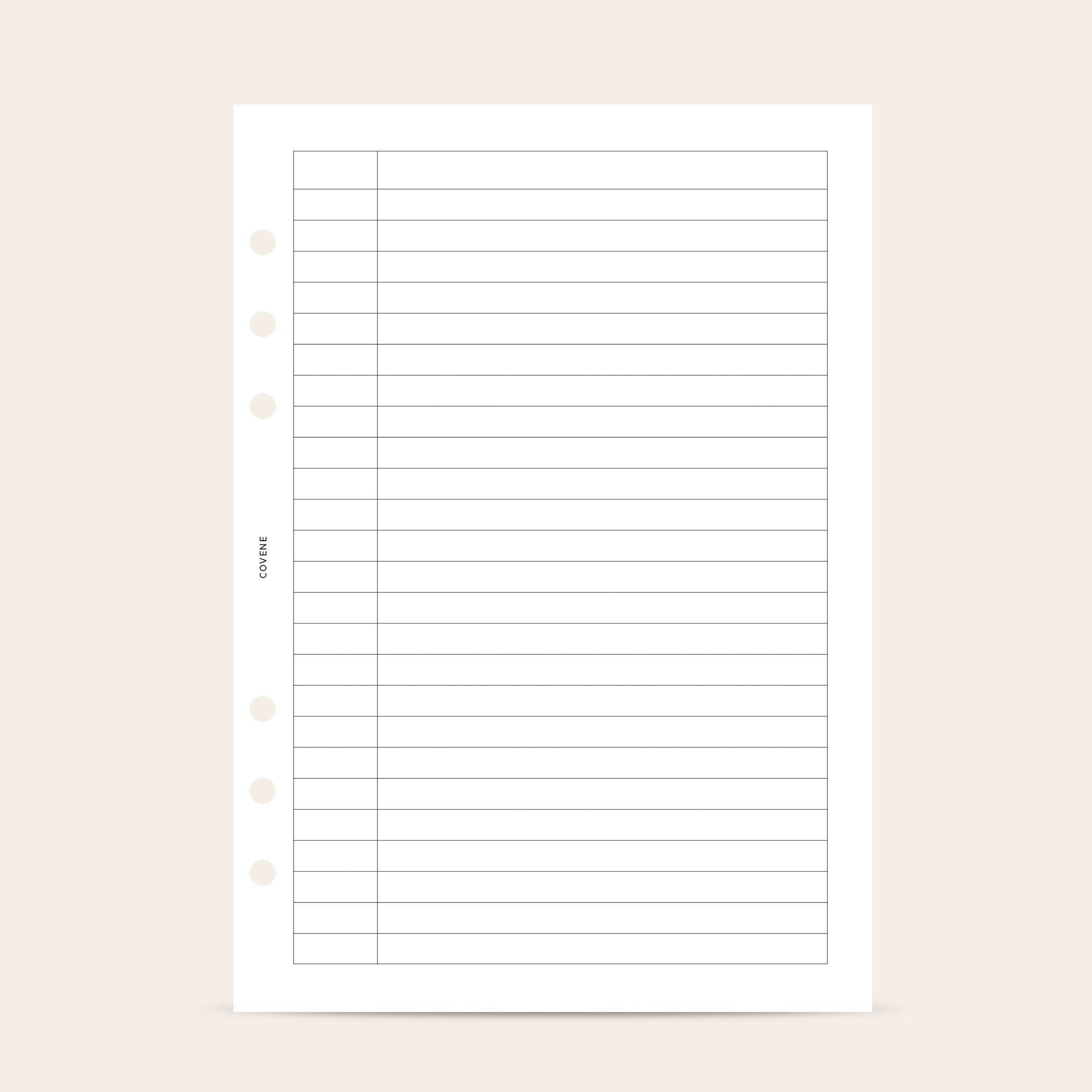 Notizseiten einfügen – Tabelle