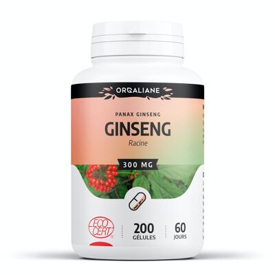 Ginseng rojo orgánico - 300 mg - 200 cápsulas