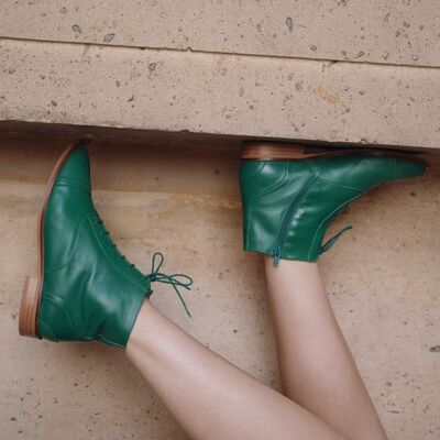 Mama Green - Green Leather Ankle Boots