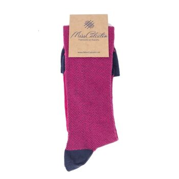 Miss Fuchsia-Navy Spike High Cane Sock 1