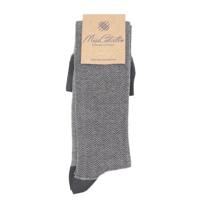 MissGrey-Grey (Anthracite) High Cane Herringbone Sock