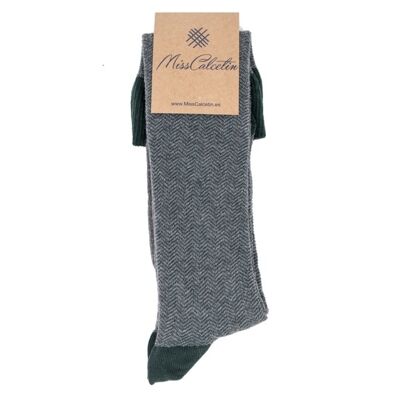 Miss Grey-Green Herringbone High Cane Sock
